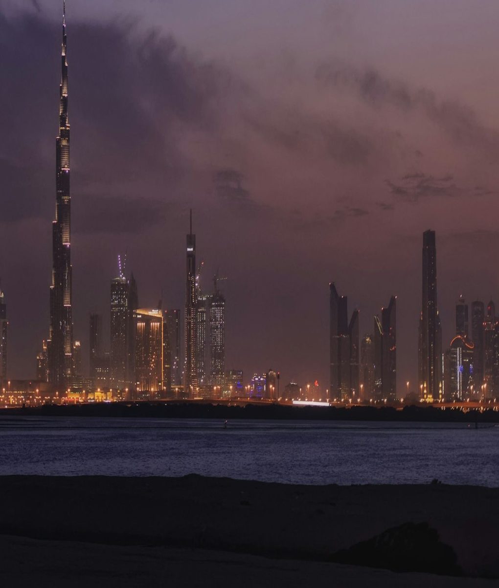 The Dubai skyline at dusk